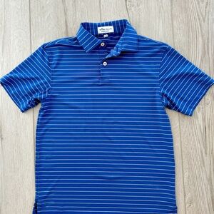 Peter Millar Blue and White Stripped “Summer Comfort” Golf Polo
